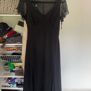 Polyester and 100% silk details Elegant Black Evening midi Dress